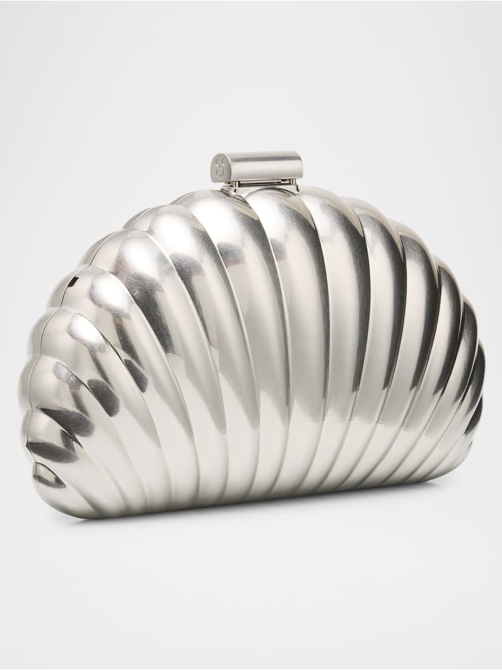 Metallic Shell-Shape Evening Clutch - Silver - Picture 2 of 5